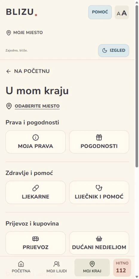 BLIZU: lokalne informacije i izbor mjesta